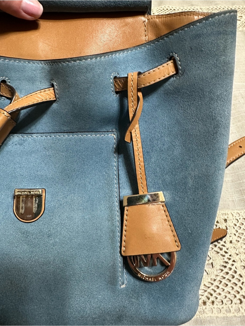 Michael Kors Romy Blue Suede and Leather Backpack - Picture 5 of 15
